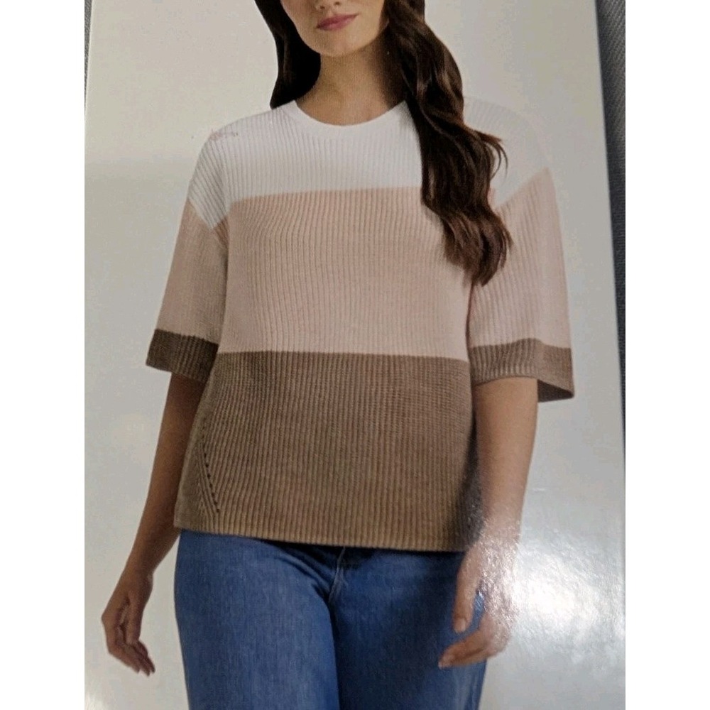 Matty M Women's XL Taupe Colorblock Knit Short Sleeve‎ Sweater NWT
